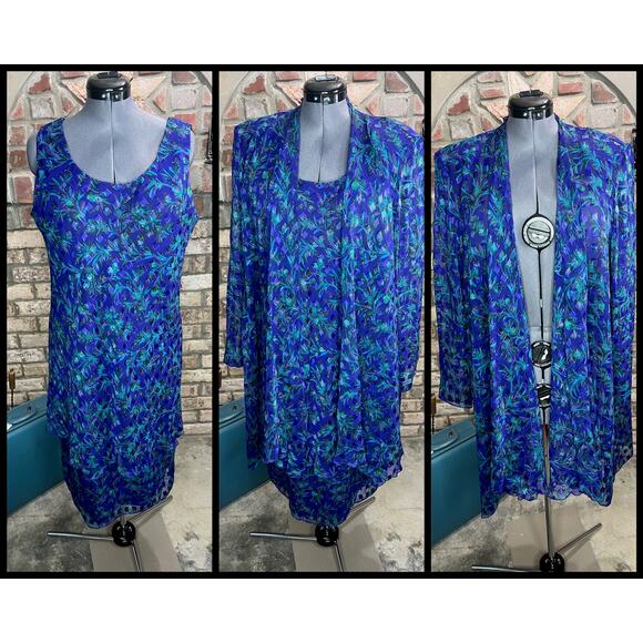 illusion dress tank tiered flutter front jacket purple blue green - Picture 2 of 16